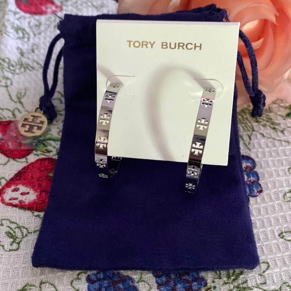 Tory Burch silver T logo earrings